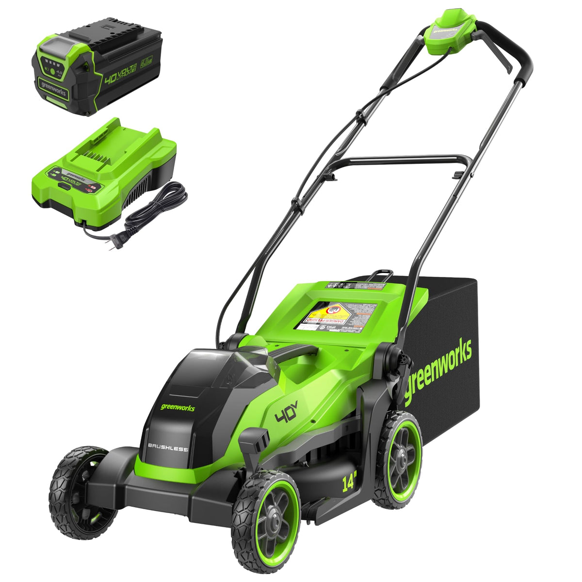 Greenworks 40V 16in Push Lawn Mower, 4.0 Ah Battery and Charger