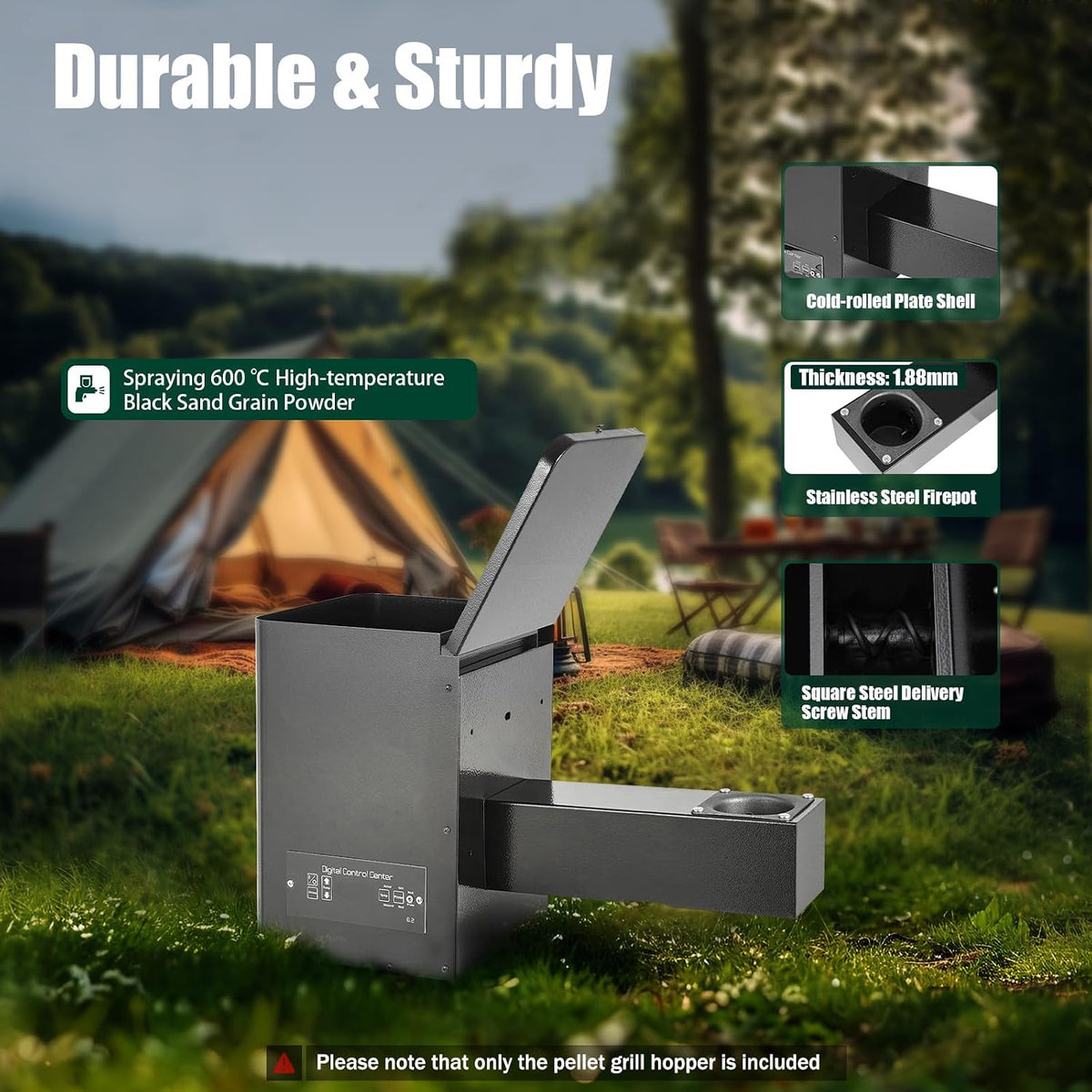 Pellet Smoker Hopper, 180℉- 500℉ 250W 120V 11 Gears Ajustable Temp Electric Wood Pellet BBQ Grill Hopper Kit 3 Modes with Digital Temperature Controller (Button Control 24.8 x 11.02 x 15.15in)