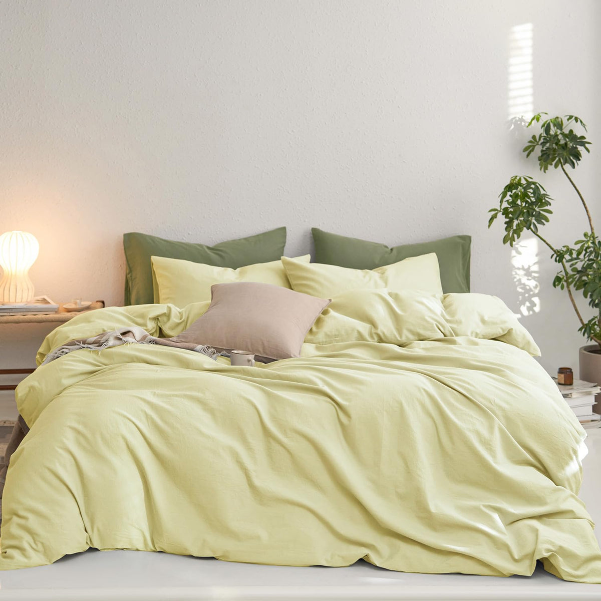 MooMee Upgraded Softer Duvet Cover Set 100% Washed Cotton Twill King