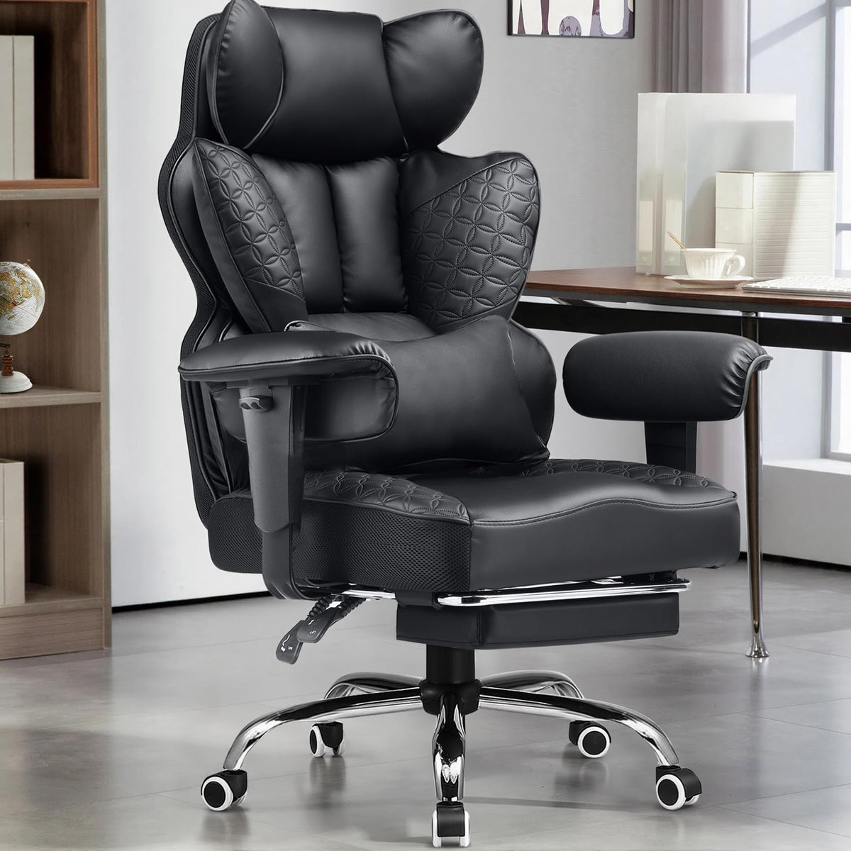 GTPLAYER Big and Tall Gaming Chair 400lbs Heavy Duty Office Chair with Footrest, High Back Pocket Spring Lumbar Support, Ergonomic Wide Comfy Seated Cushion for Lower Back Pain Relief, Earth-Black