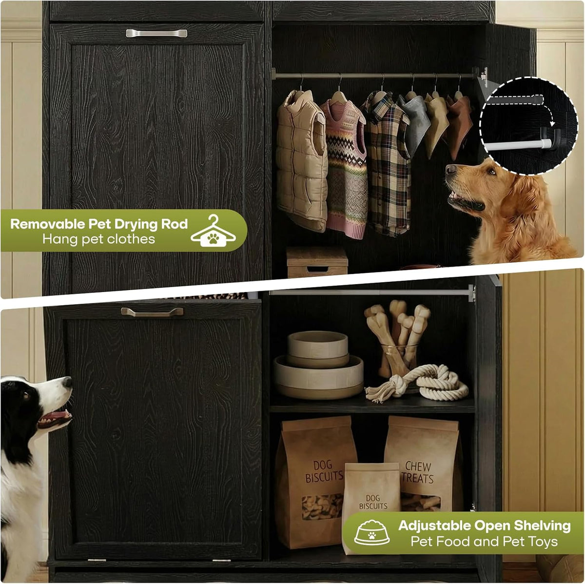 Furnaza Pet Feeding Station with 4 Bowls,Dual Doors Dog Cabinet Storage