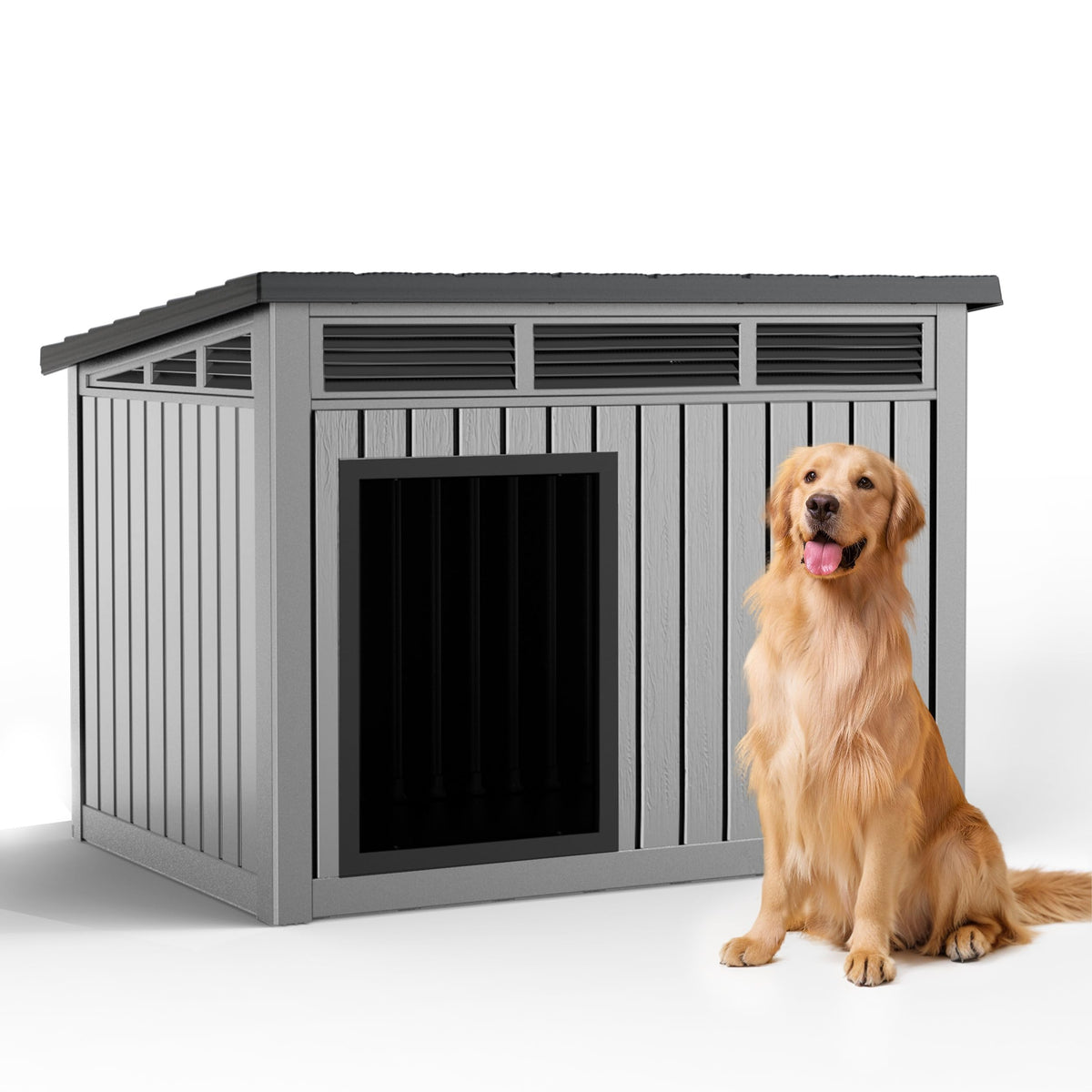 DRATO Large Dog House Outdoor for Indoor, Gray, 42.87 * 32.95 * 31.61 in