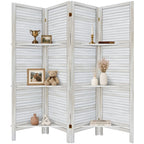 TEAKMAMA Room Divider, Room Divider with Shelves, 4 Panel,Distressed White