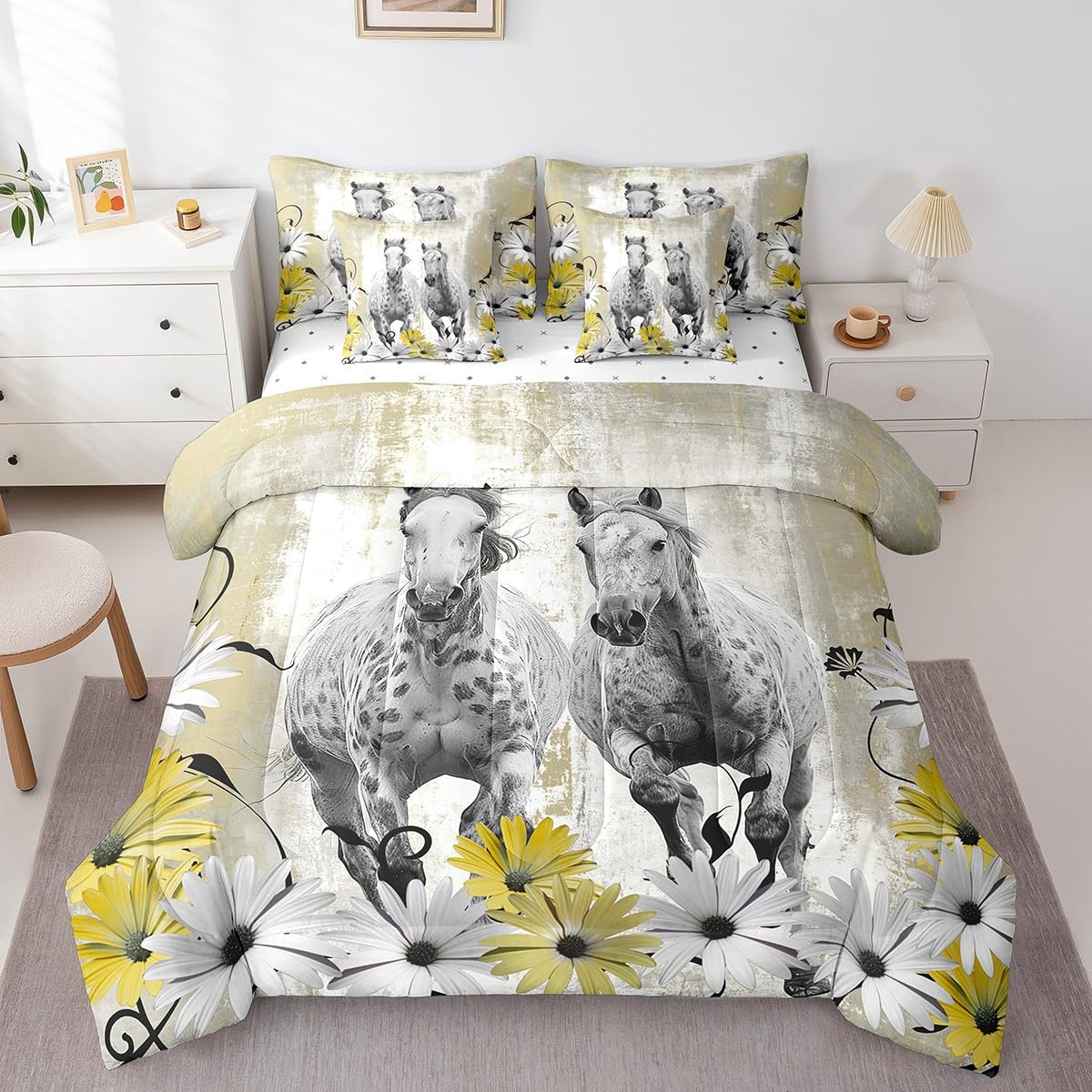 Erosebridal Brown Cow Print King Comforter Set 7 Piece, Simulated Black Cowhide Western Farmhouse Bedding Sets with Sheets, Rustic Highland Cow Skin Bed in a Bag with Fitted Flat Sheet, Pillowcases