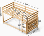 TOLEAD Low Bunk Bed Twin Over Twin, Floor Bunk Bed with Bookshelf&Ladder, Twin Bunk Bed with Full Guardrails, Wooden Bunk Bed for Juniors, Boys, Girls, Kids, Bedrooms (Natural)