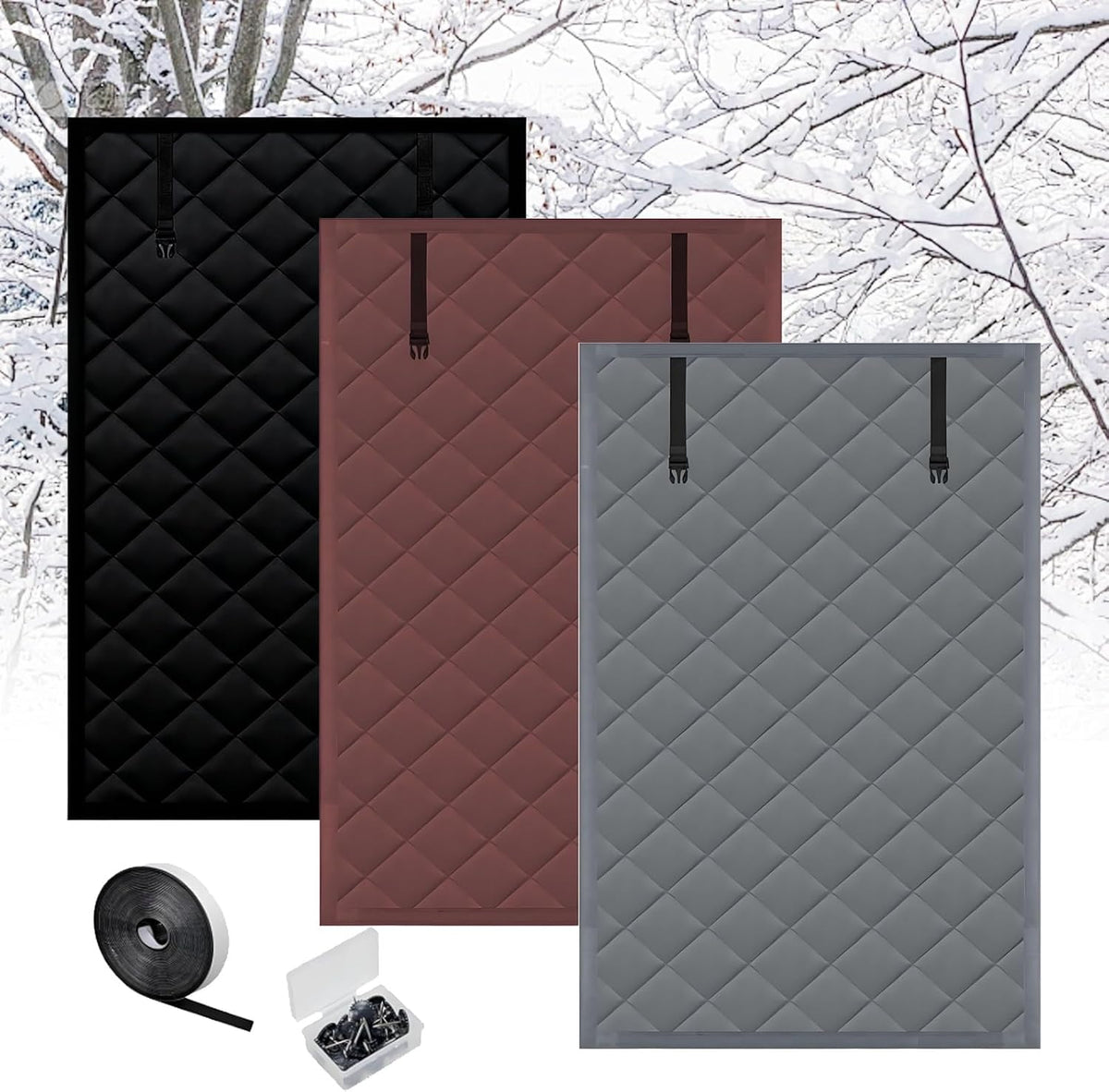 W50-200cm Insulated Window Cover, Waterproof Window Insulation for Winters, Blackout Door Windows Covering, Car Thermal Insulated Kit, 1PCS(Black,55x106in/140x270cm)
