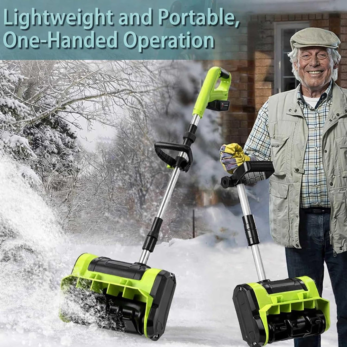 2026 Upgrade Electric Snow Blower Shovel, 20V Cordless Electric Snow Shovel - 16ft Throwing Distance, 12" Width, 45°Adjustable Directional Plate, Snow Thrower Kit for Driveway, Deck, Patio (1Battery)