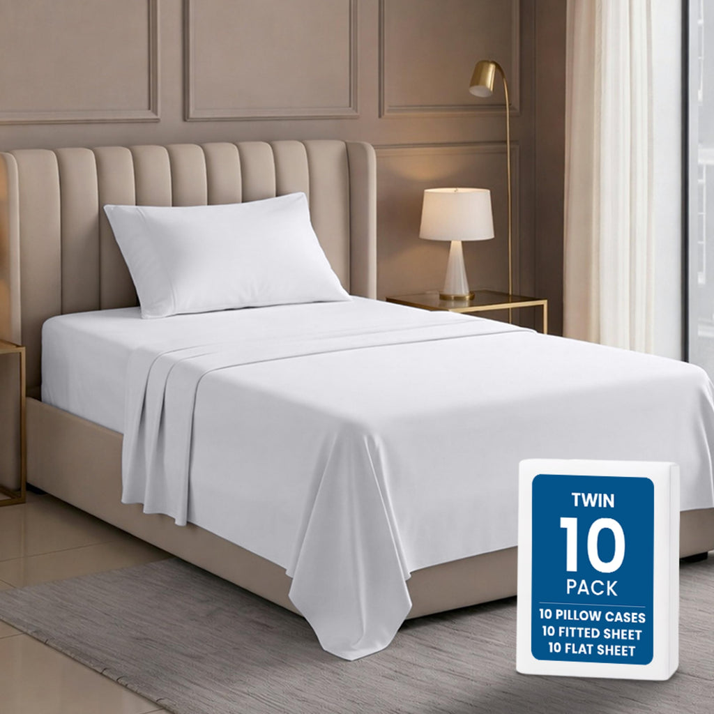 Bulk 8-Pack King Sheet Set, 4pc Set For Hotel, Resort & Motel, White