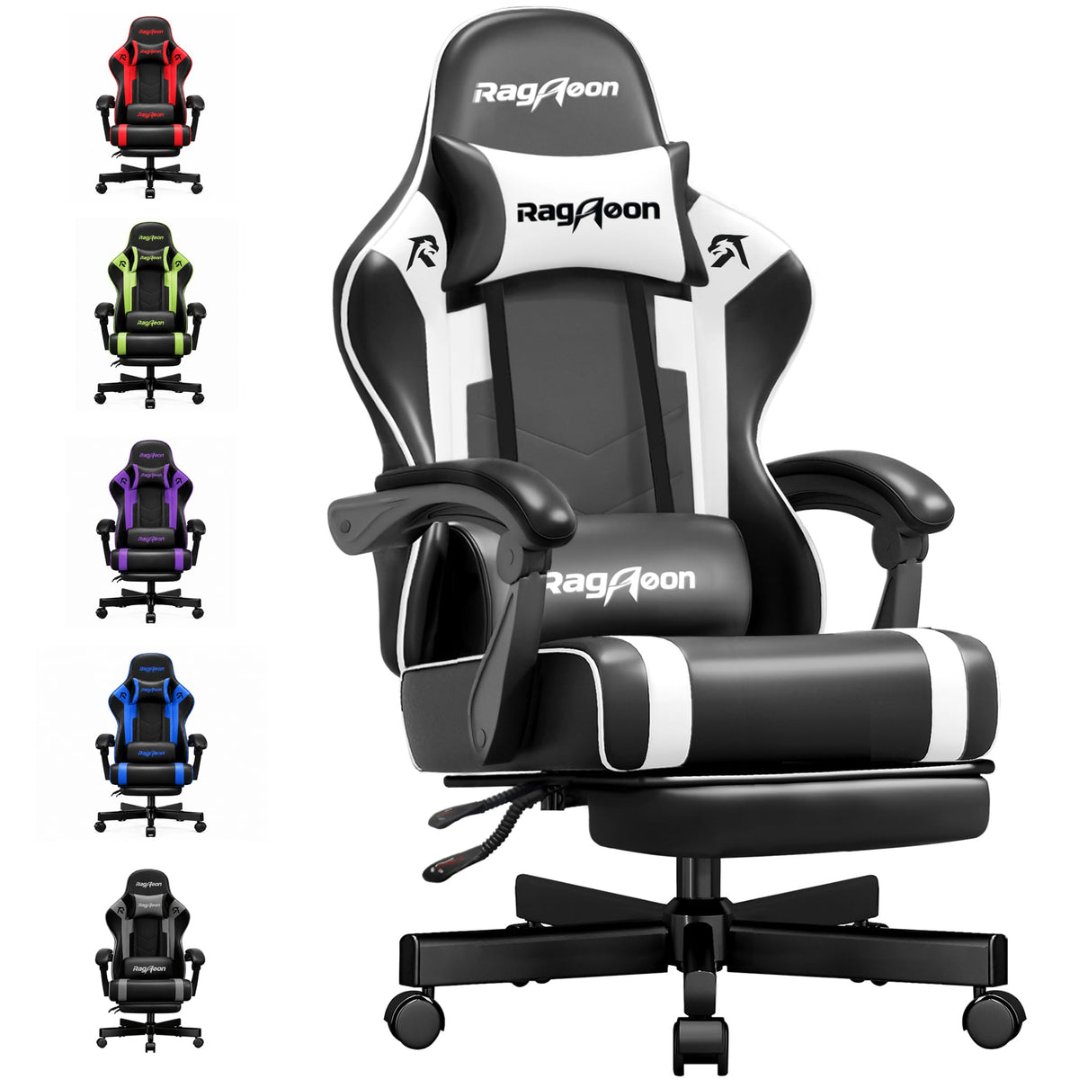 Video Gaming Chair for Adults with Footrest, Ergonomic PC Chair,Jet Black