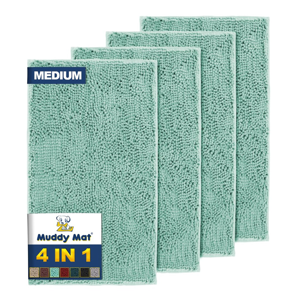 Muddy Mat® 4-Piece Grey Medium 30"X19" AS-SEEN-ON-TV Highly Absorbent Microfiber Door Mat, Bath Mat and Pet Rug, Non Slip Thick Washable, Soft Chenille for Kitchen Bathroom Bedroom Indoor and Outdoor