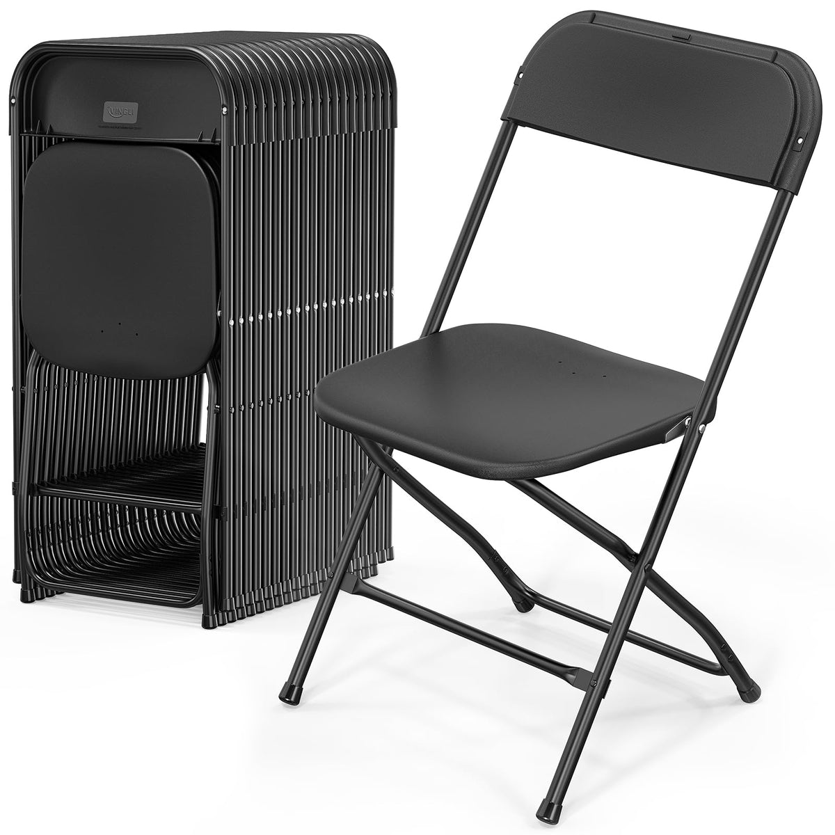 VINGLI 40 Pack Black Plastic Folding Chair, Indoor Outdoor Portable Stackable Commercial Seat with Steel Frame 350lb. Capacity for Events Office Wedding Party Picnic Kitchen Dining