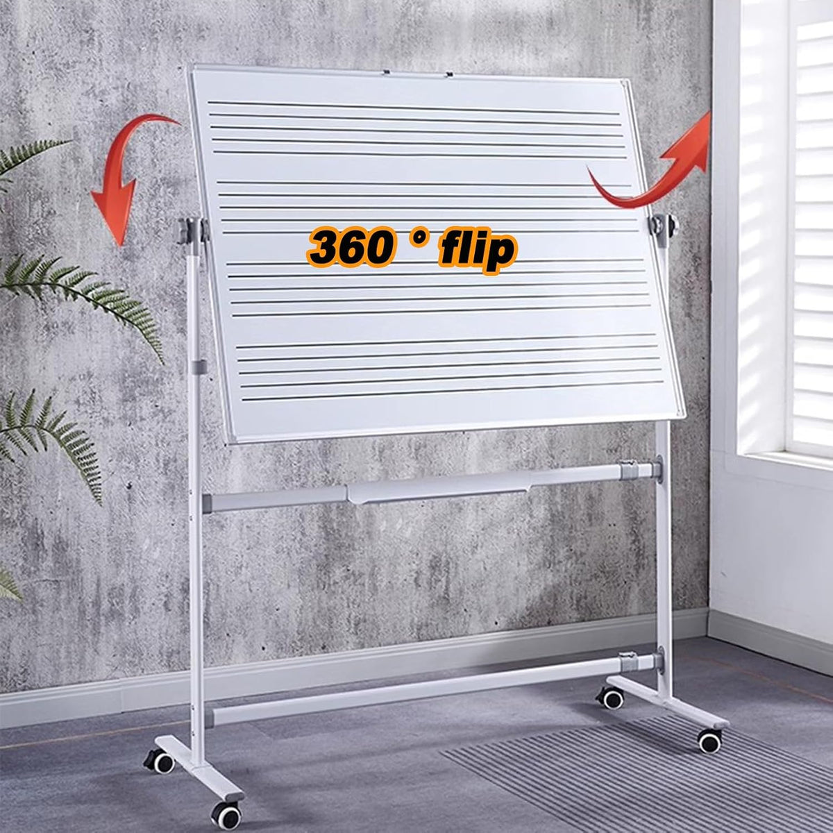 Mobile Music Staff Whiteboard 90X120Cm, Double-Sided Magnetic Dry Erase Board On Wheels,for School, Musicians and Home