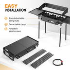 ROVSUN 3 Burner Outdoor Propane Gas Stove with Windscreen, 2 Shelves & Bag