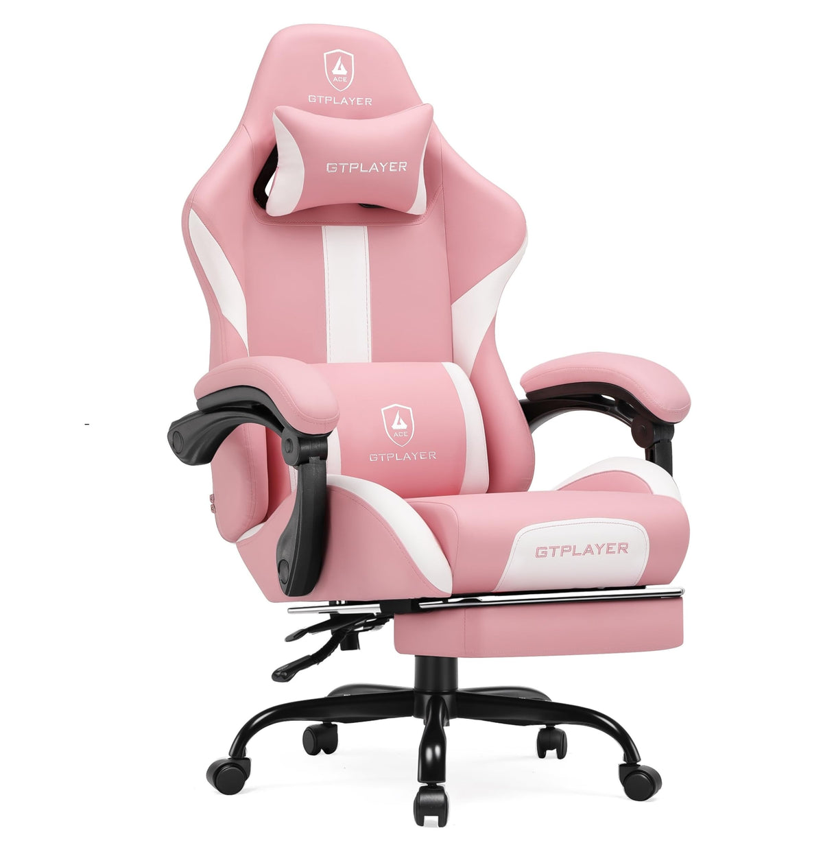 GTPLAYER Gaming Chair with Foot Rest & Pocket Spring Cushion, Ergonomic High Back Computer Desk Chair with Headrest & Lumbar Support for Back Pain Relief, Breathable Fabric, Mist-Blue