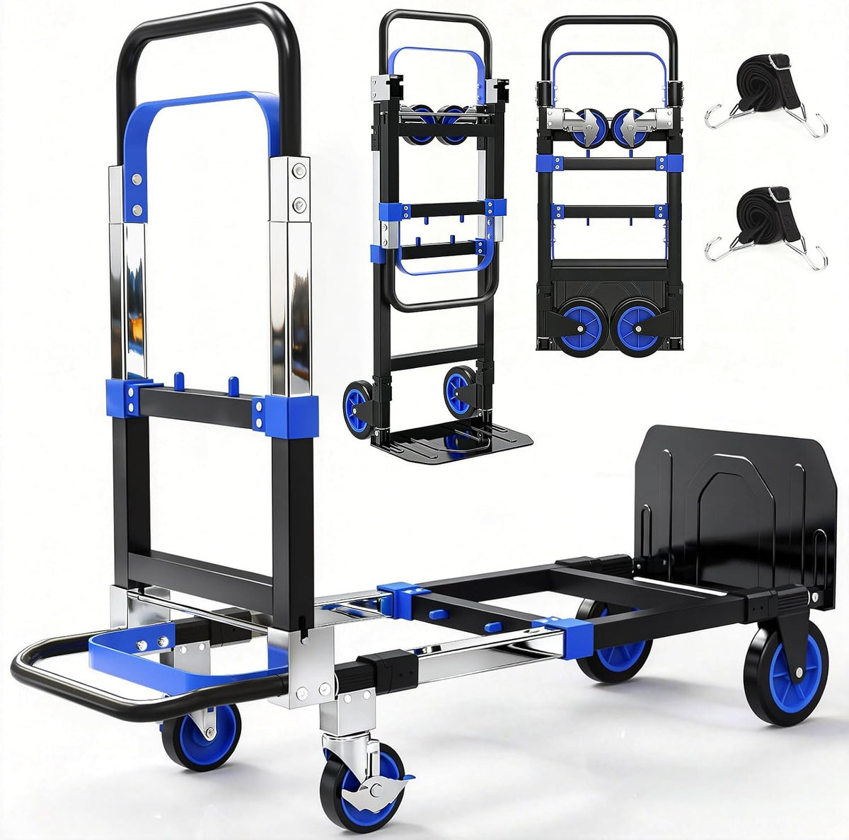 3-in-1 Folding Heavy Duty Hand Truck Dolly Cart Trolley with Wheels (Blue)