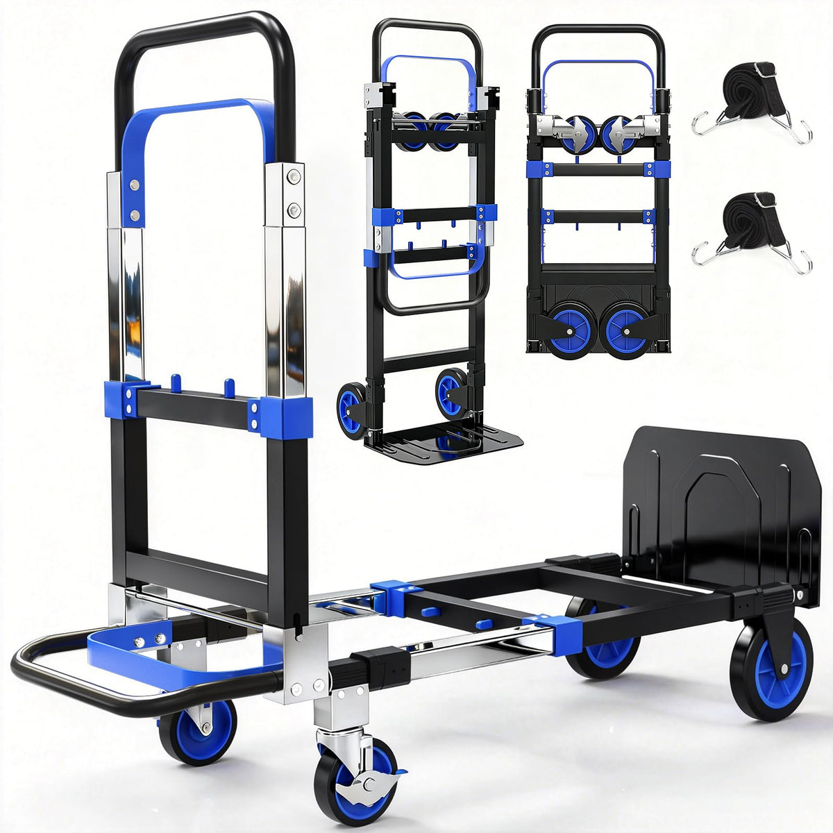3-in-1 Folding Heavy Duty Hand Truck Dolly Cart Trolley with Wheels (Blue)