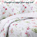 Cozy Line Home Fashions Light Pink Blue Flower Bloom Floral Garden Reversible Quilt Bedding Set, Coverlet Bedspread Lightweight for All Seasons (Carlotta, King - 6 Piece)
