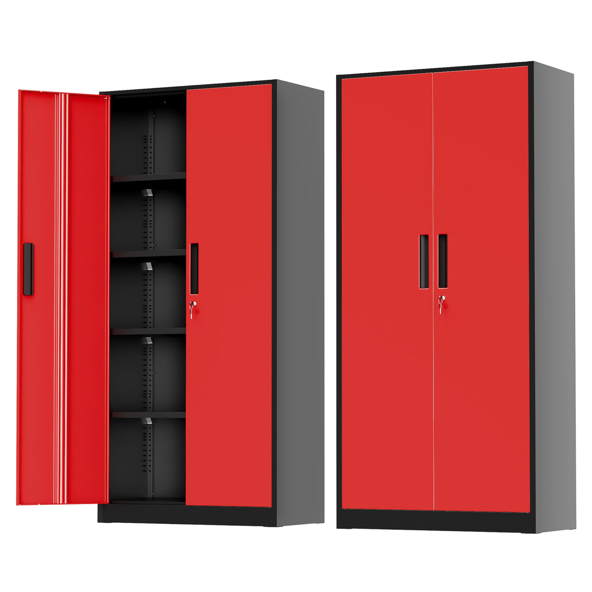 Greenvelly Metal Garage Storage Cabinet with 4 Swivel Wheels, 73" Black Storage Cabinet on Wheels, Rolling Tool Cabinet with Locking Doors and Shelves for Garage, Basement, Home, Warehouse