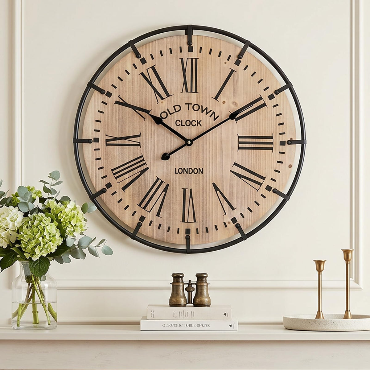 EMAX HOME 30 Inch Extra Large Wall Clock - Farmhouse Rustic Wood & Metal Design Silent Non-Ticking Battery Operated Decorative Oversized Clock for Living Room, Kitchen, Office & Bedroom