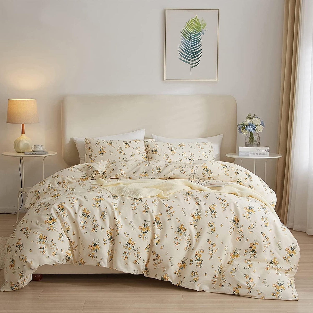 LifeTB Green Floral 100% Jersey Knit Cotton Duvet Cover Queen Vintage Style Botanical Floral Bedding Set Chic Shabby Green Floral Comforter Cover Girl Women Flower Bedding Cover with 2 Pillowcases