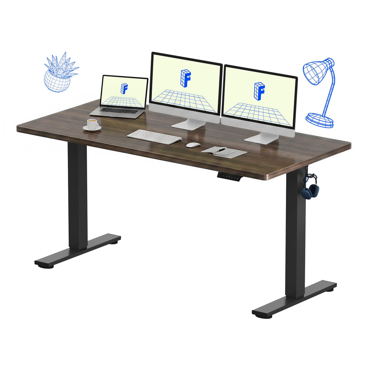 FLEXISPOT EN1 One-Piece Standing Desk, Electric Adjustable with 4 Memory Presets, 176 LBS Capacity, Stable & Quiet, Seamless Desktop for Home Office & Dual Monitors, 55"x28" White(White Frame)