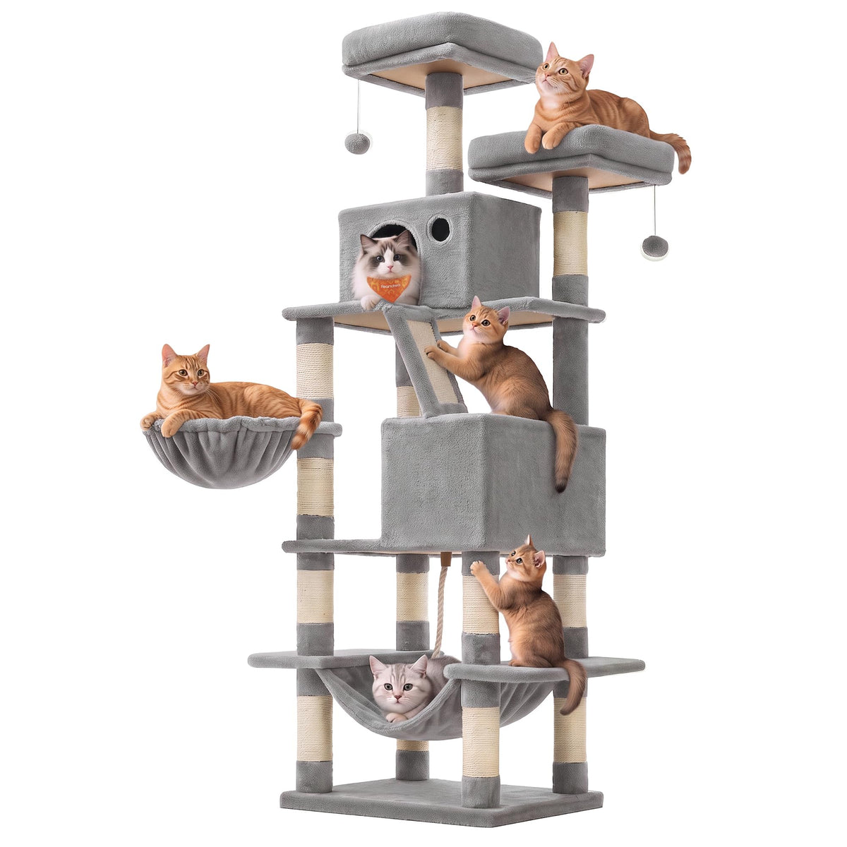 Feandrea Cat Tree, 81.1-Inch Large Cat Tower, Multi-Level Condo, Green