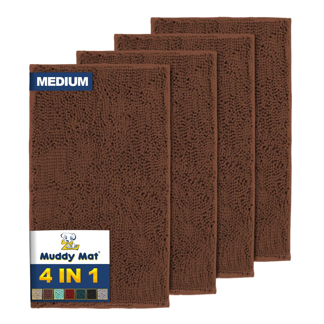 Muddy Mat® 4-Piece Grey Medium 30"X19" AS-SEEN-ON-TV Highly Absorbent Microfiber Door Mat, Bath Mat and Pet Rug, Non Slip Thick Washable, Soft Chenille for Kitchen Bathroom Bedroom Indoor and Outdoor
