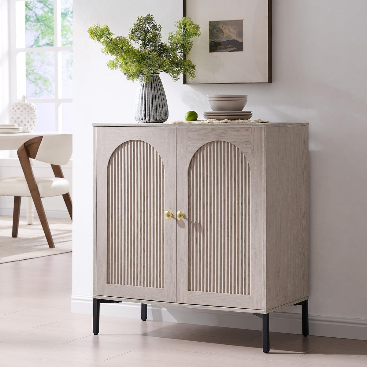 IFGET 61.75" W Modern Arched Sideboard Buffet Cabinet with Storage, Natural