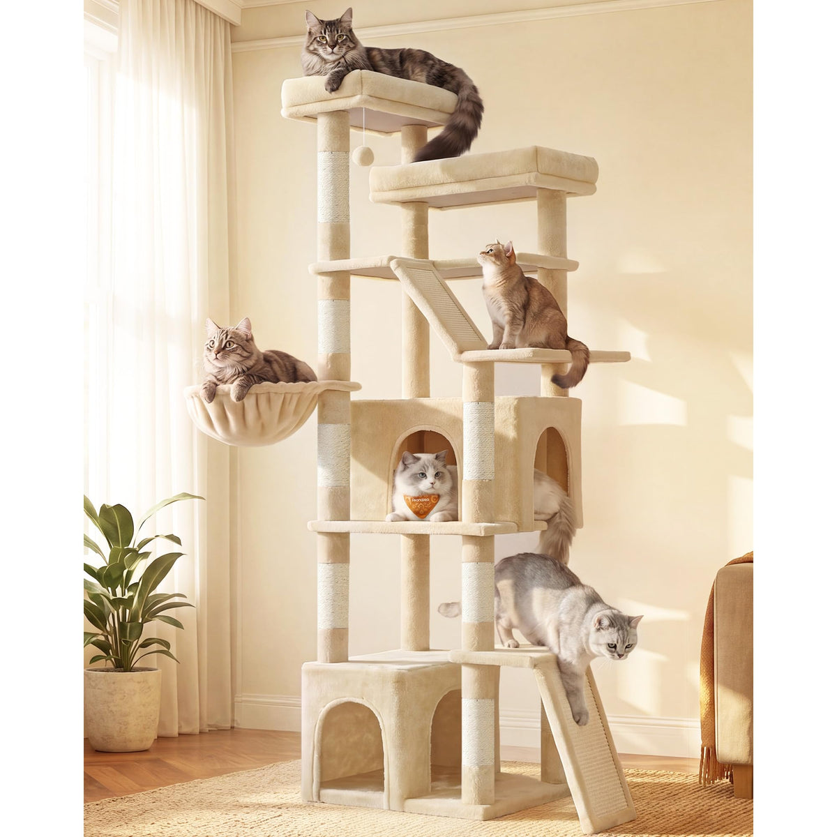 Feandrea 72.6-Inch Tall Cat Tree Tower for Indoor Extra Large Cats, Scratching Posts, Scratching Boards, Multi-Level Design, Dove Gray UPCT014G101S