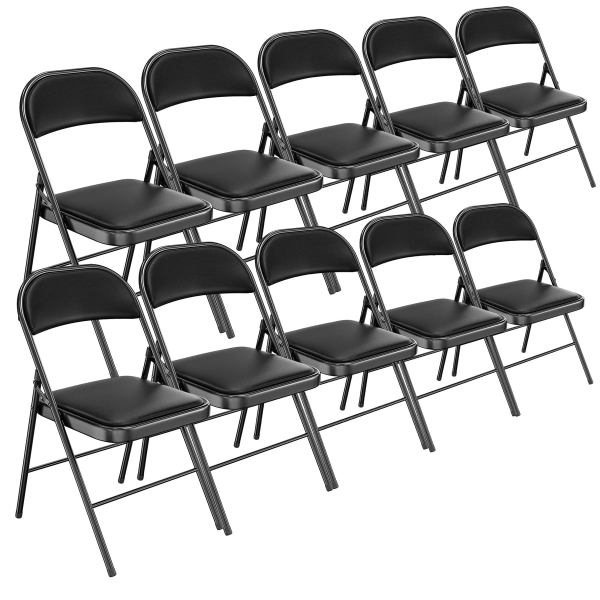 Bonnlo Folding Chair with Comfortable Padded Cushion and Back, Portable Folding Chairs for Outside, Office Events, Weddings, Pu Leather, 6 Black