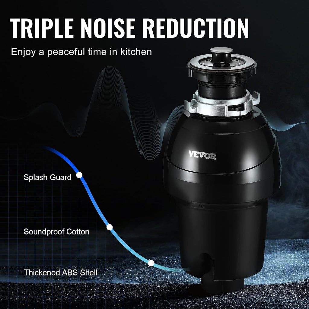 VEVOR Garbage Disposal, 1HP 3270RPM DC Motor, Continuous Feed Food Waste Sink Disposer, EZ Connect Food Waste Grinding System with Sound Reduction, Power Cord and Splash Guard, for Kitchen