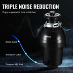 VEVOR Garbage Disposal, 1HP 3270RPM DC Motor, Continuous Feed Food Waste Sink Disposer, EZ Connect Food Waste Grinding System with Sound Reduction, Power Cord and Splash Guard, for Kitchen