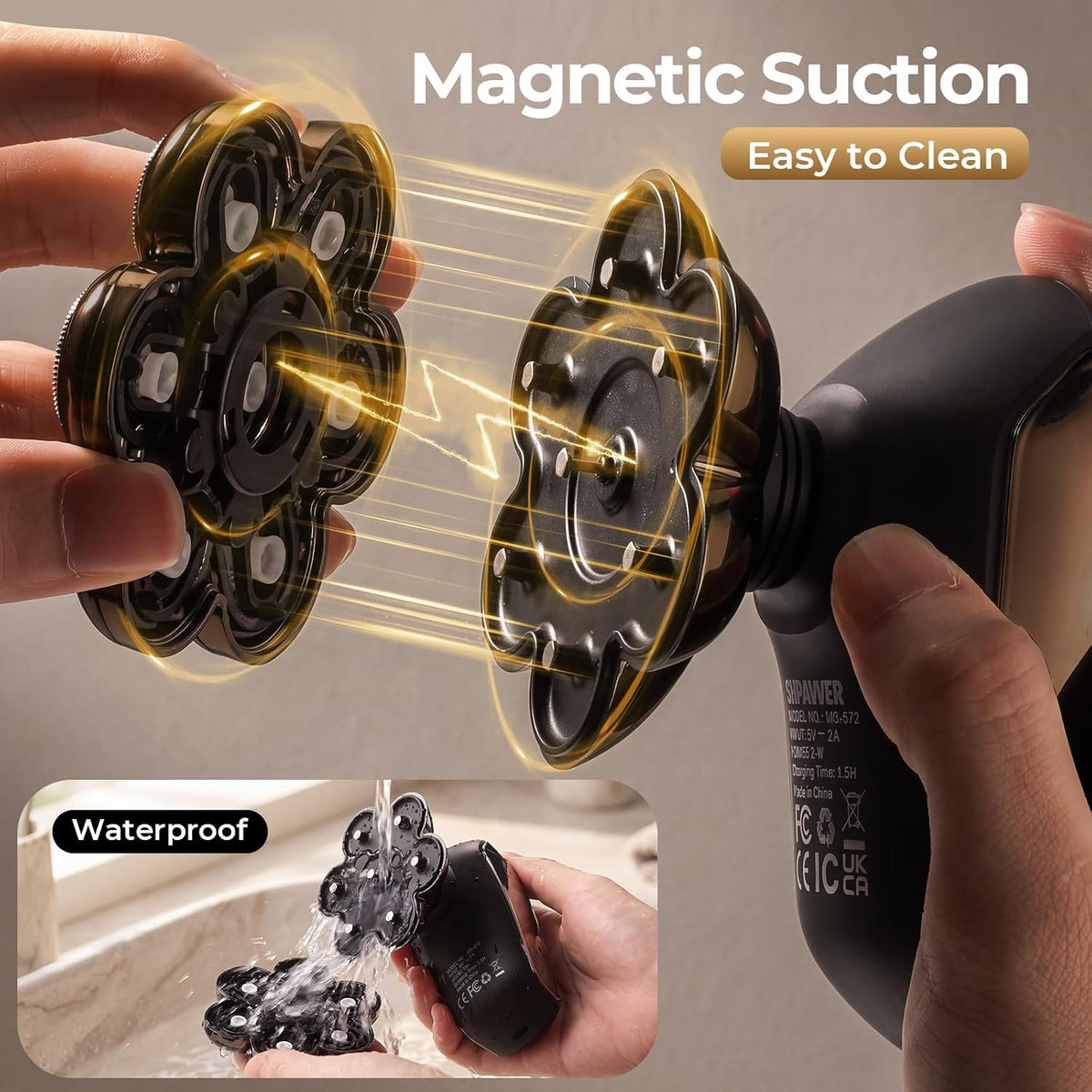 SHPAVVER Head Shavers for Bald Men: 5-in-1 Grooming Kit - 7D Floating Magnetic Removable Head Electric Razor - IPX7 Wet/Dry Shaving with LED Display, Type-C Fast Charging for Travel