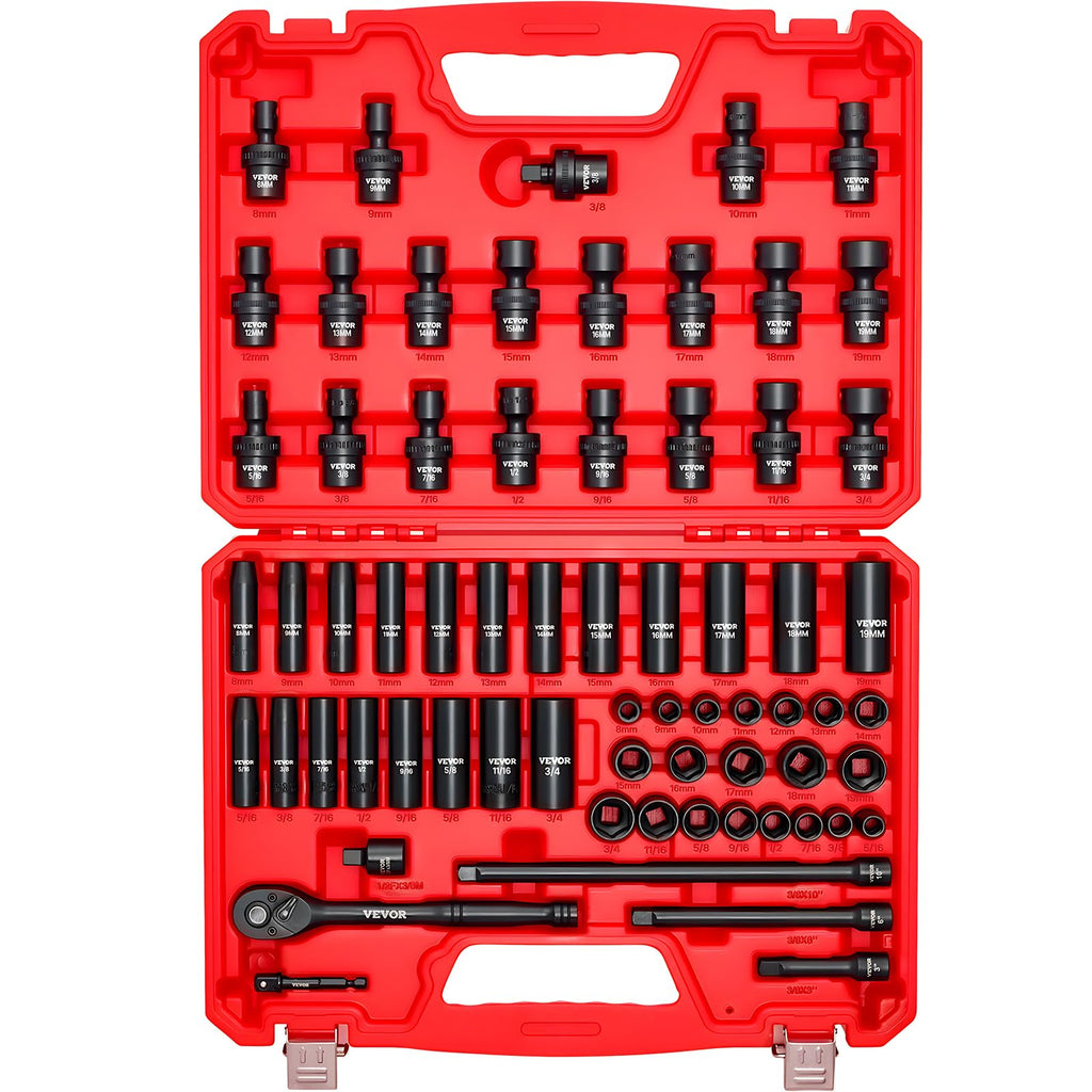 VEVOR 91-Piece 1/2" Drive Impact Socket Set, Deep & Shallow Kit