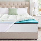 MASVIS 4 Inch Queen Mattress Topper, 2-in-1 Dual Layer Design, 2" Gel Memory Foam and 2" Pillow Top Mattress Pad Cover, Viscose Made from Bamboo, Pressure Relief & Medium Firm Support