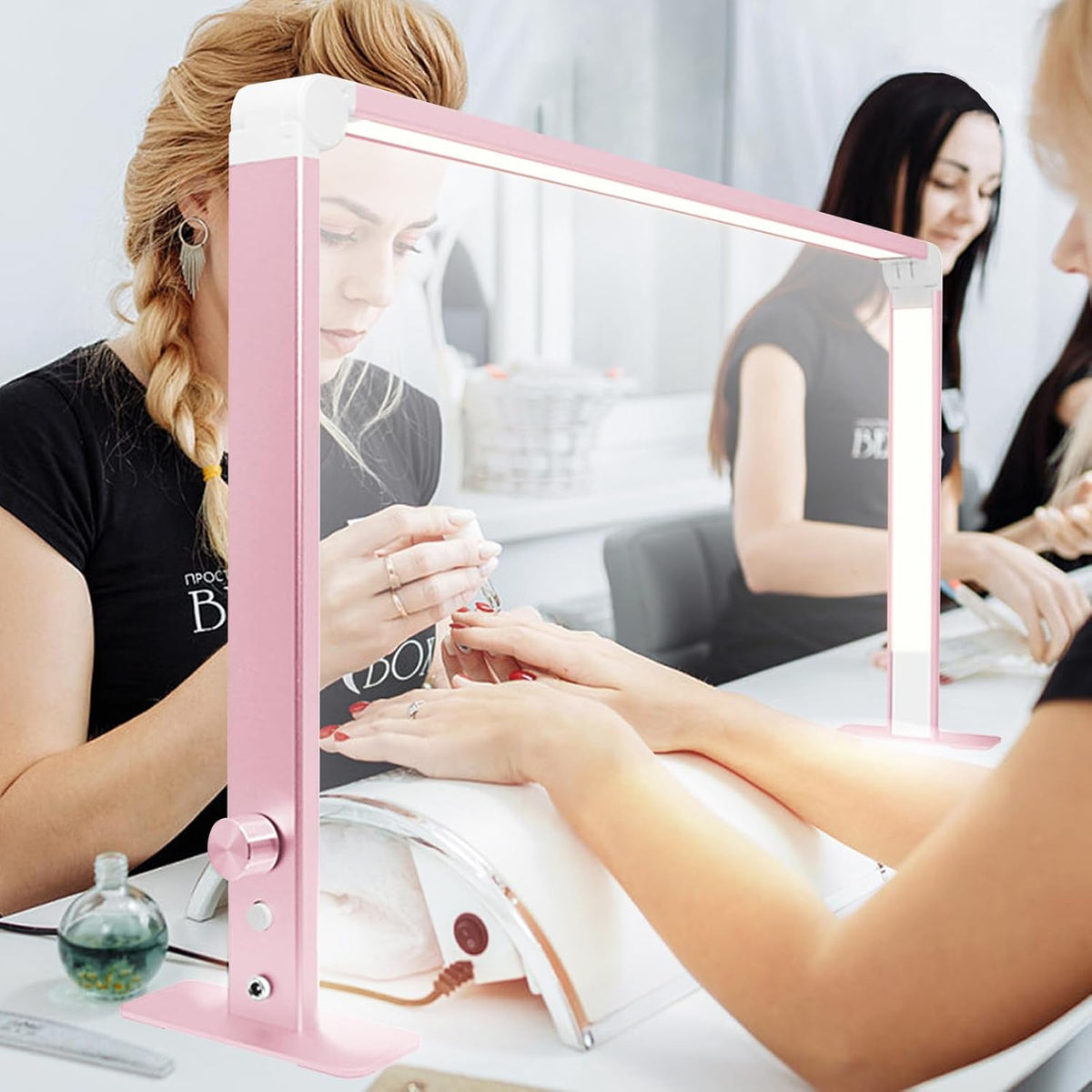 Half Moon Light for Nail Desk, New Upgraded Square Lash Light, Nail Tech Light 3 Color Temperature 4000K-6500K and Dimmable Brightness