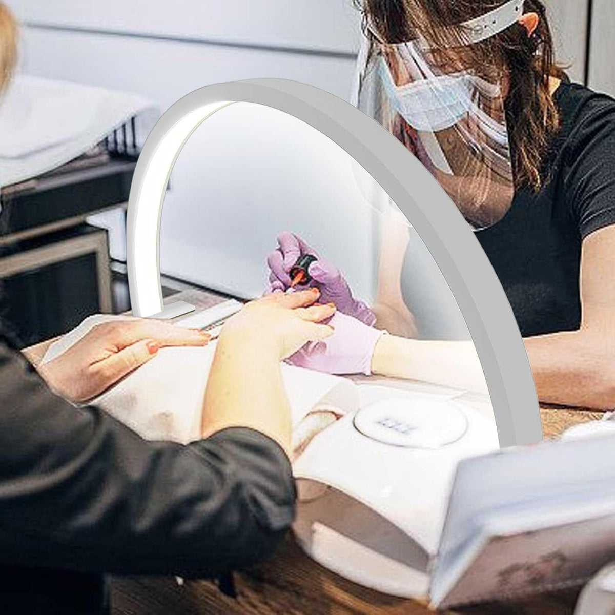 Half Moon Light Nail Lamp for Desk, 3360 Lumen Stepless Dimming with Wire Controller, 28inch 48W Pro LED Manicure Light, 2700K-5600K Tattoo Lash Tech Lighting Lamp
