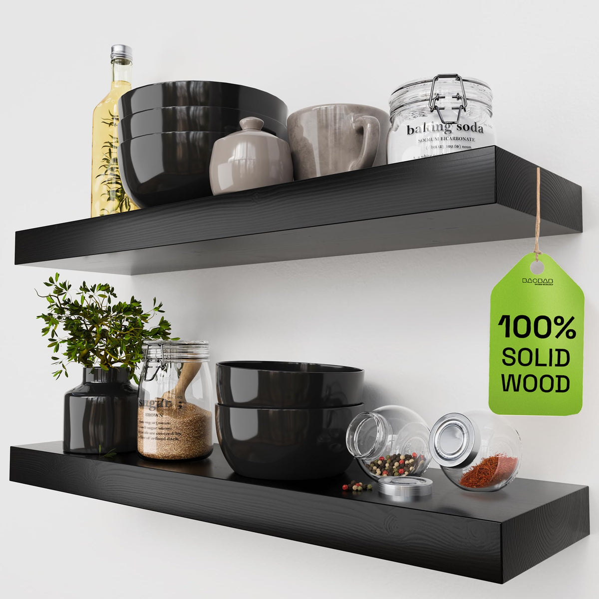 Solid Wood Floating Shelves for Wall 36 Inches Long, Walnut Wooden Shelf