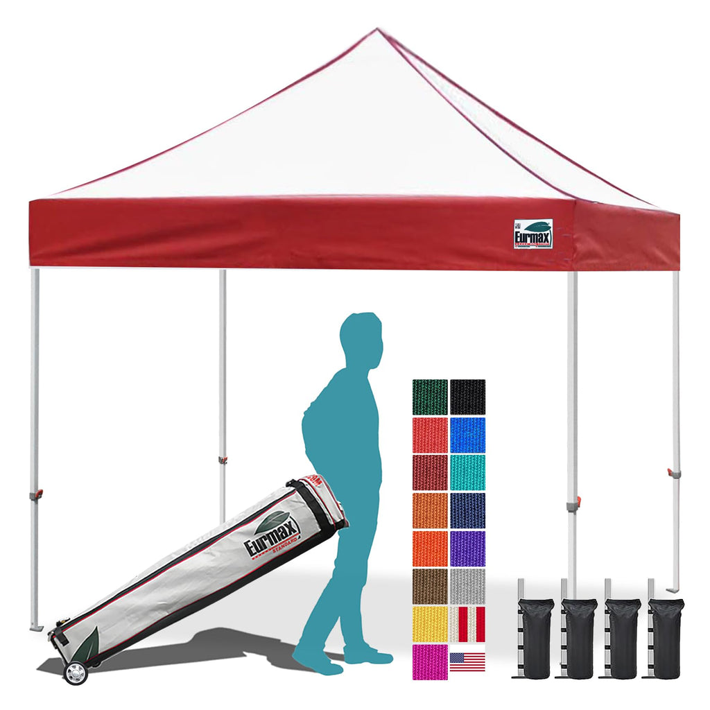 Eurmax USA 10x10ft Pop Up Canopy,Commercial Instant Tent for Outdoor Events,Patented No-Tip Rolling Storage Bag with 4 Sandbags,UV & Water Resistant,Heavy Duty Portable Shelter Gazebo,White