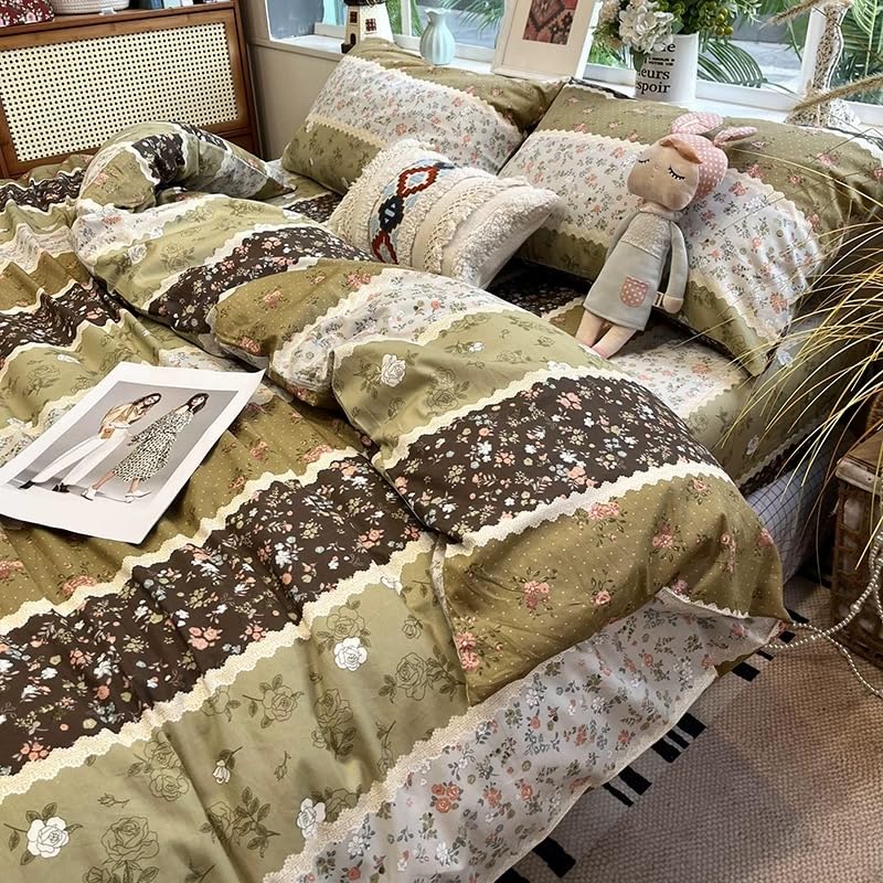 4pcs Duvet Cover Set- 100% Cotton Comfort Duvet Cover Set,Include a Duvet Cover,a Deep Pocket Fitted Sheet,2 Pillow Shams Home Bedding with Zipper Closure for All Season (Queen, Floral)