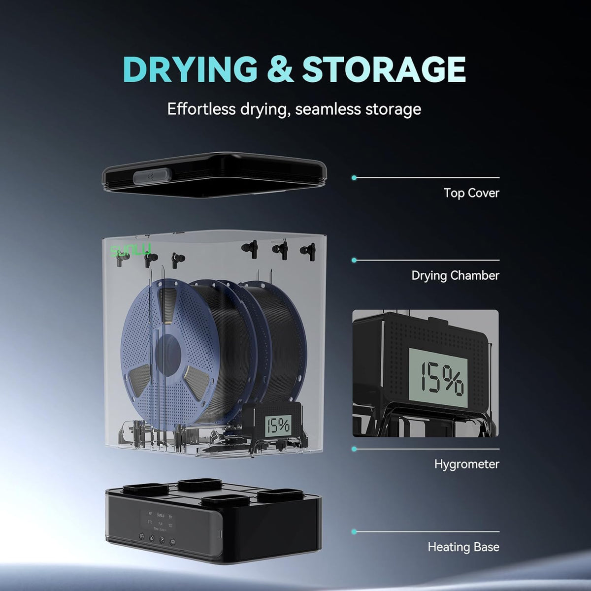 SUNLU 3KG Filament Dryer SP2 & Storage Box, 15min Fast Heating to 70°C