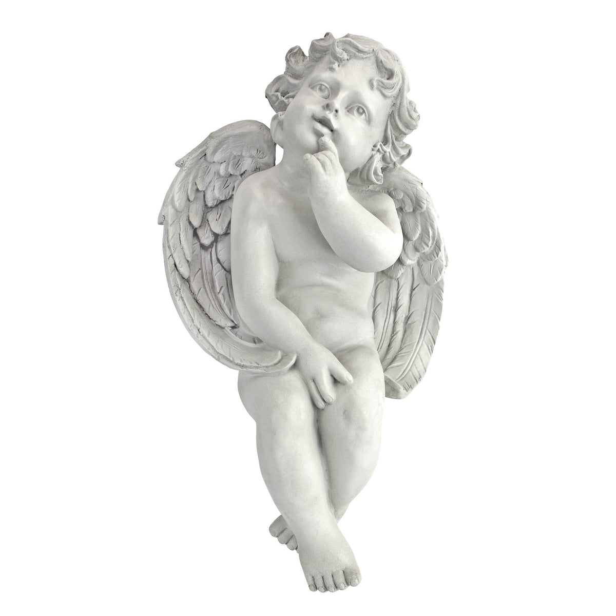 Design Toscano Angel of Contemplation Shelf Sitting Statue, 12 Inch, Polyresin, Antique Stone