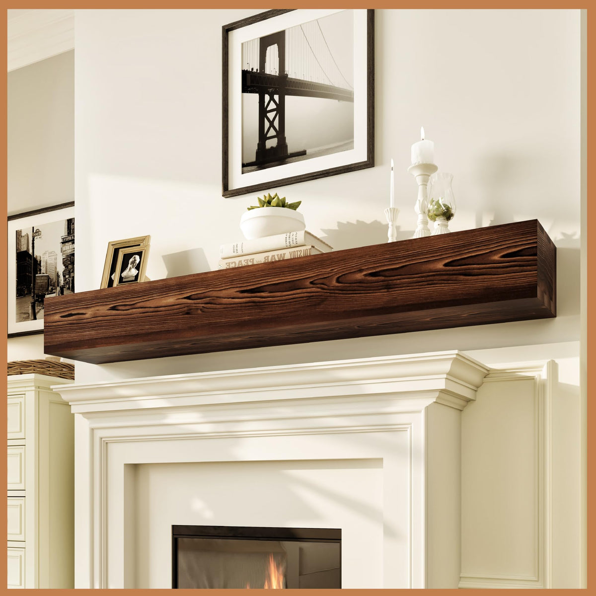 Avana Fireplace Mantel - Wall-Mounted Mantles for Over Fireplace - Farmhouse Fireplace Mantle Shelves - Handcrafted Wood Fireplace Mantels - Floating Mantel 72 Inches X 8 X 5 - Rustic Natural