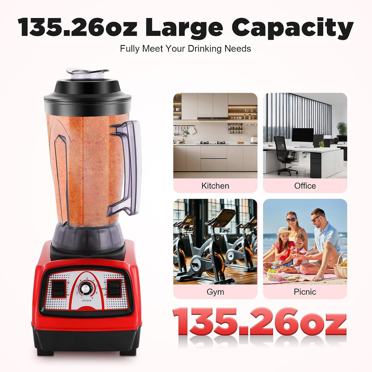 Professional Countertop Blender 2800W Commercial Smoothie Blender Shakes Smoothies Juicer Maker Machine with 140 OZ BPA Free Pitcher (Smoothie Blender)