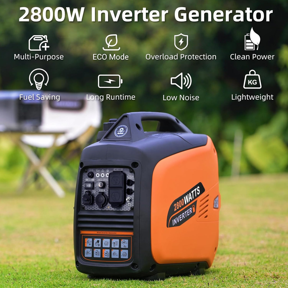 2800W Portable Inverter Generator, Quiet Gas Generator for Camping, RVs, Home Backup and Outdoor Activities, EPA Compliant