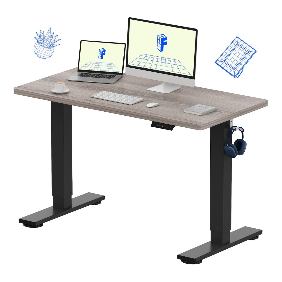 FLEXISPOT EN1 One-Piece Standing Desk, Electric Adjustable with 4 Memory Presets, 176 LBS Capacity, Stable & Quiet, Seamless Desktop for Home Office & Dual Monitors, 48"x24" Maple(White Frame)