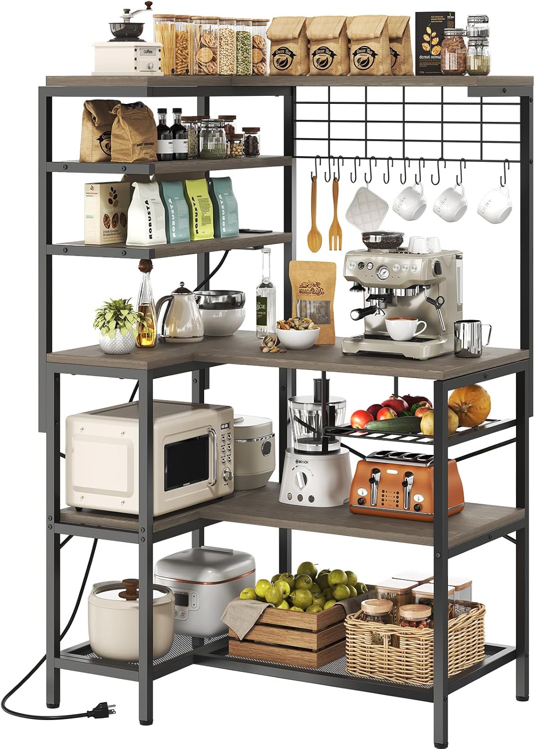 L-Shaped Bakers Rack with Power Outlets