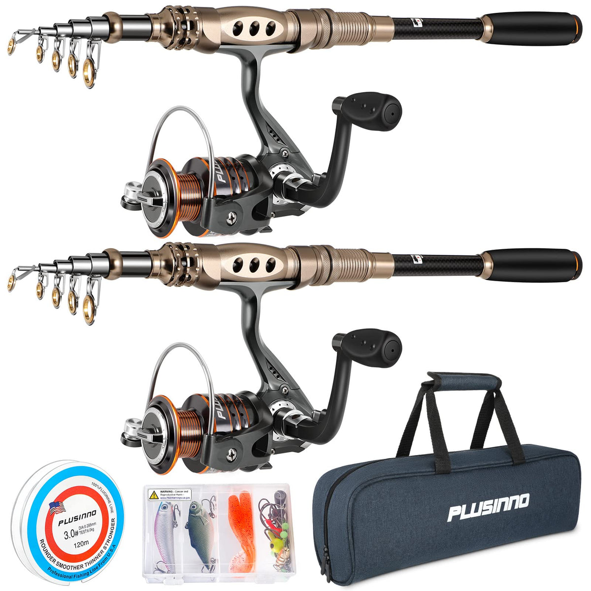 PLUSINNO Fishing Rod and Reel Combos Carbon Fiber Telescopic Fishing Pole with Reel Combo Sea Saltwater Freshwater Kit Fishing Rod Kit