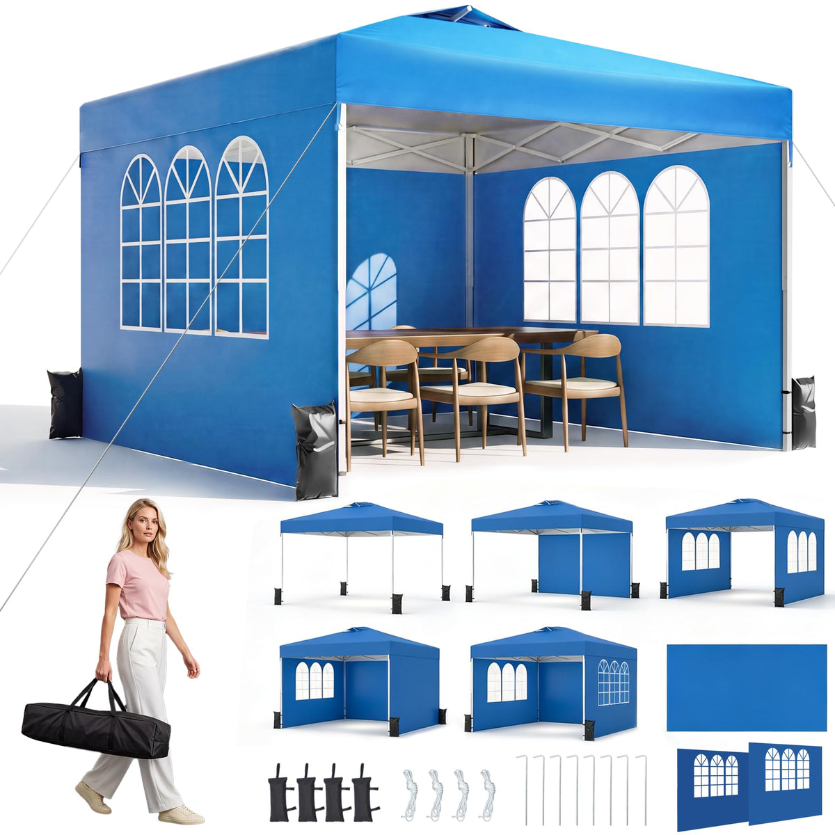 10x10 Pop Up Canopy Tent with 3 Sidewalls & Double Roof Vents