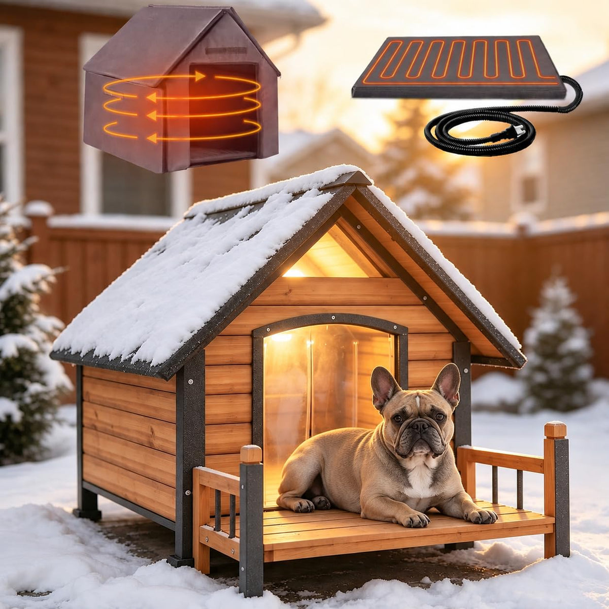 Aivituvin Heated Dog House Outdoor with Anti-Bite Metal Frame Insulated Indoor Dog Kennel 41.6'L Large Dog Cage for Small Medium Large Dogs with Heater and Insulated Liner for Winter